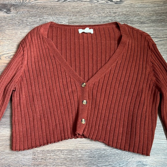 LA Hearts Rust V-Neck Button-Up Women's Sweater - Picture 3 of 5